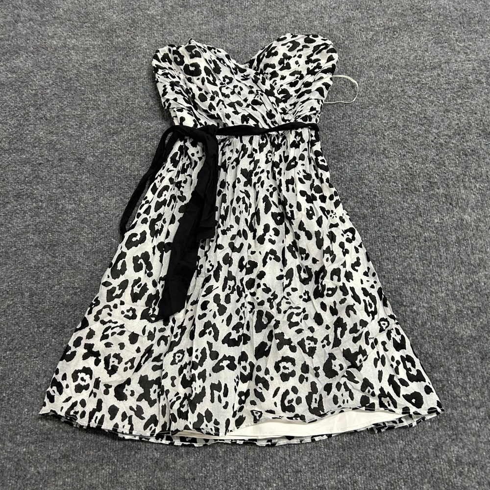 Express Dress Womens Size 4 Black White Leopard Print Strapless Sweetheart Party